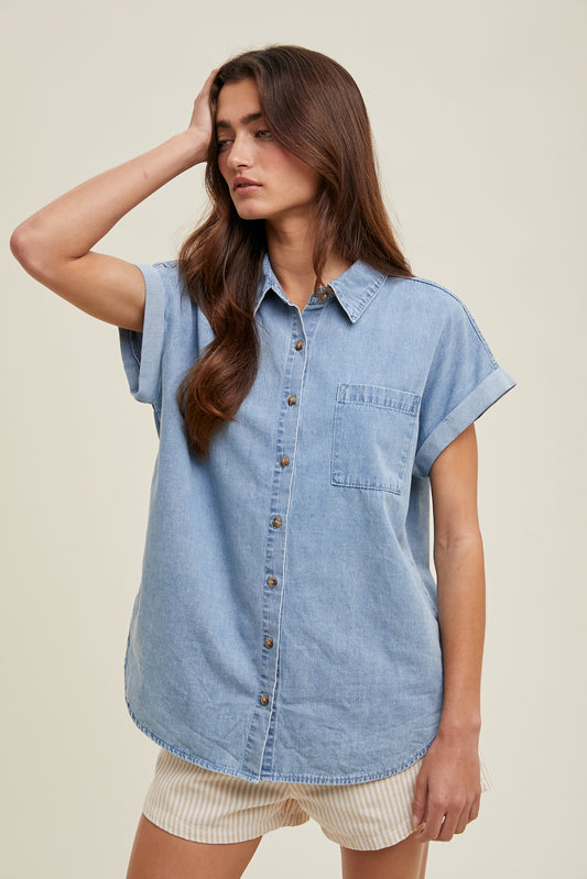 Denim Cuff Sleeve Top