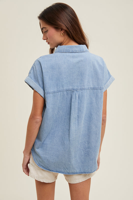 Denim Cuff Sleeve Top