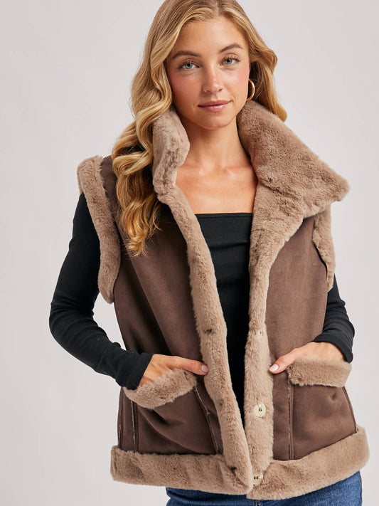 Faux Suede and Fur Vest