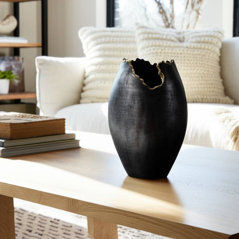 Tall Black Metal Vase