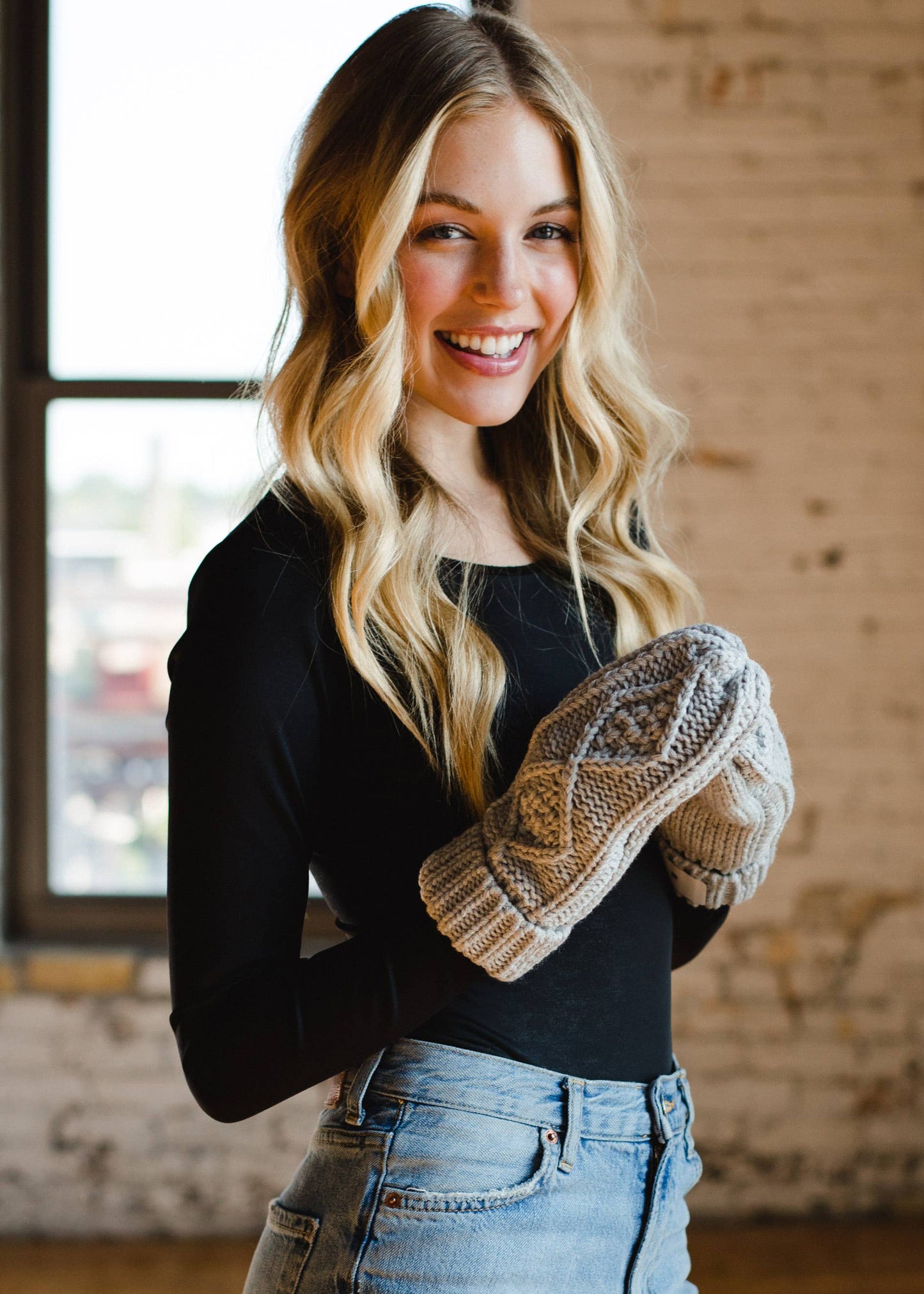 Light Grey Knit Mittens