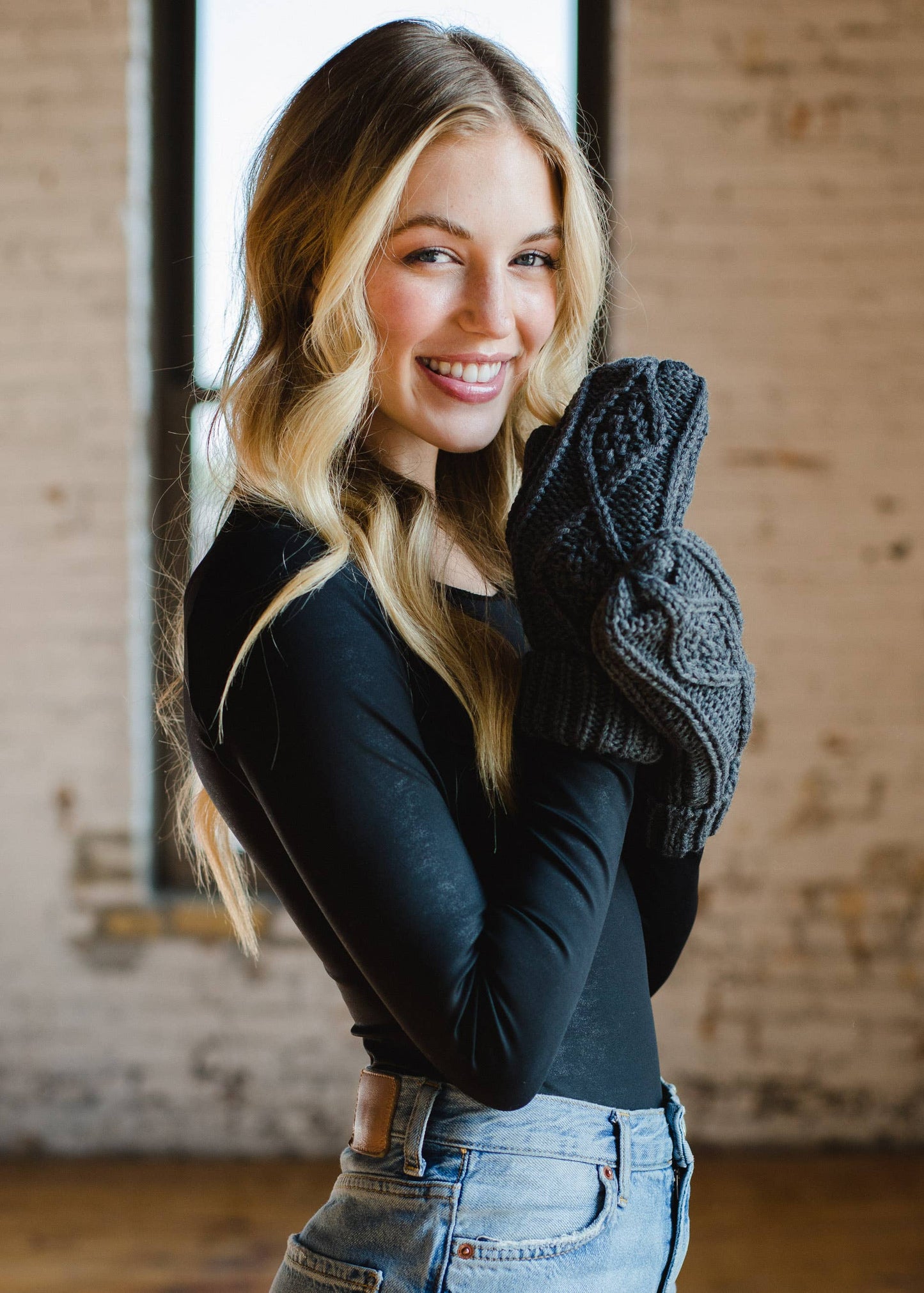 Dark Gray Knit Mittens