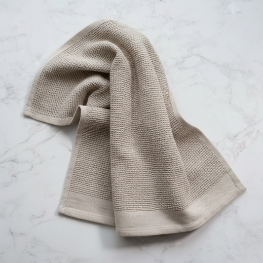 S/2 Beige Waffle Knit Towels