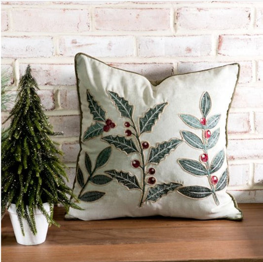 Square Christmas Holly Pillow
