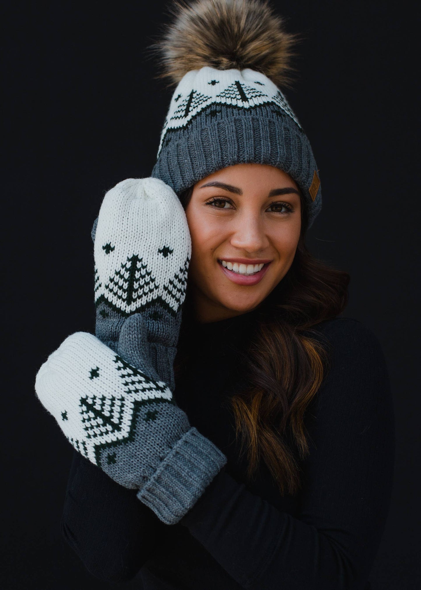 Gray and Green Pom Hat