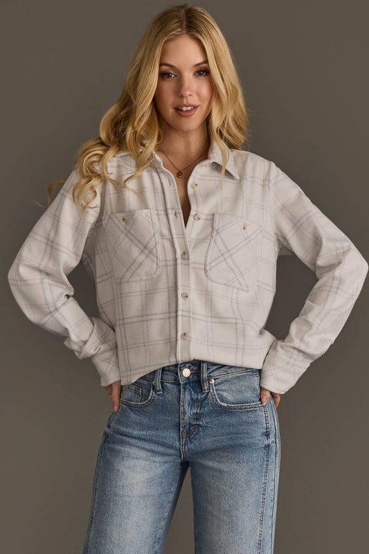 Stone Plaid Button Up