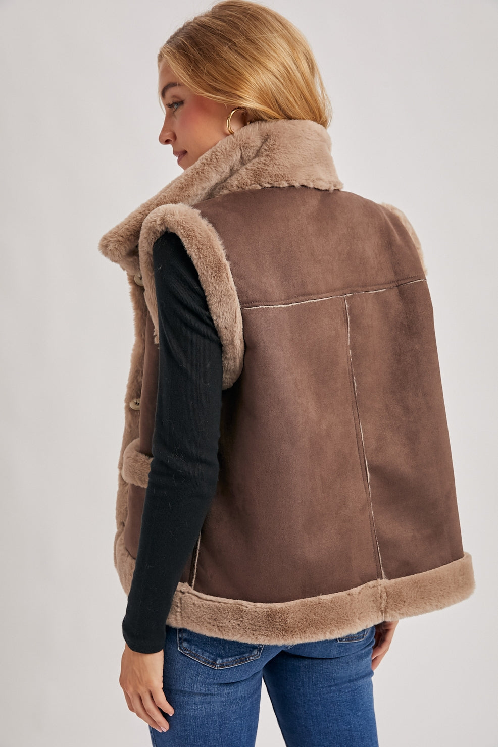 Faux Suede and Fur Vest