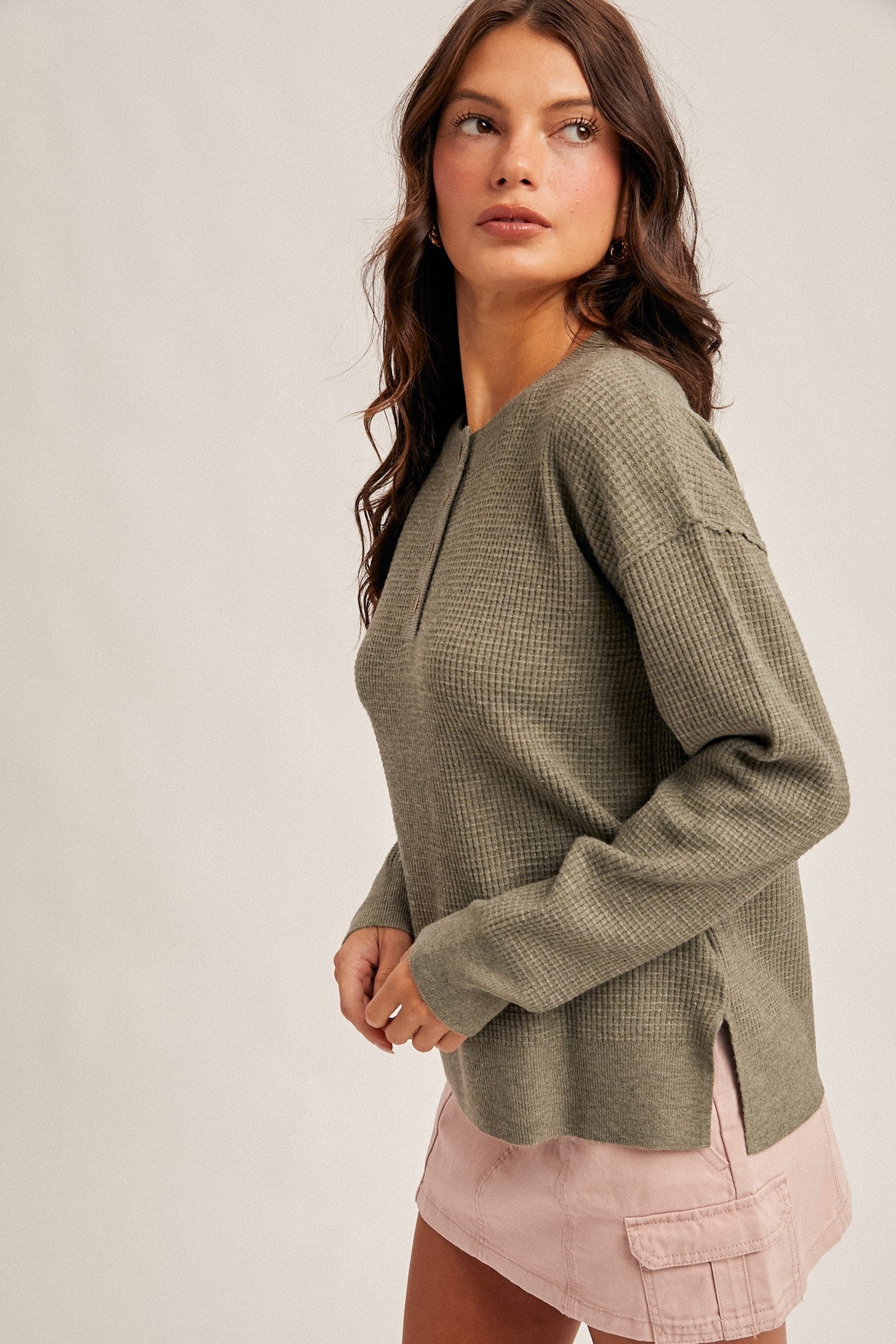 Waffle Knit Button Sweater