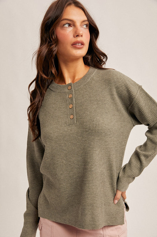Waffle Knit Button Sweater
