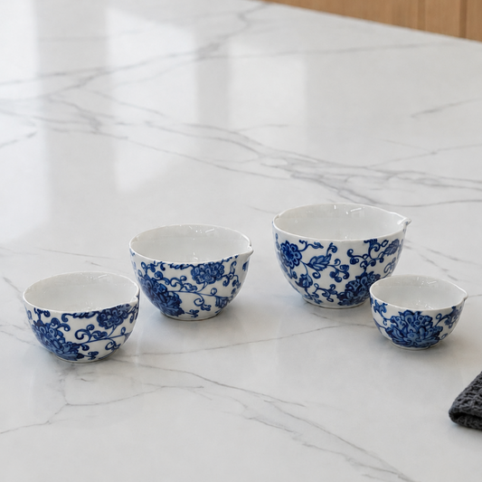 S/4 Blue Floral Measuring Cups