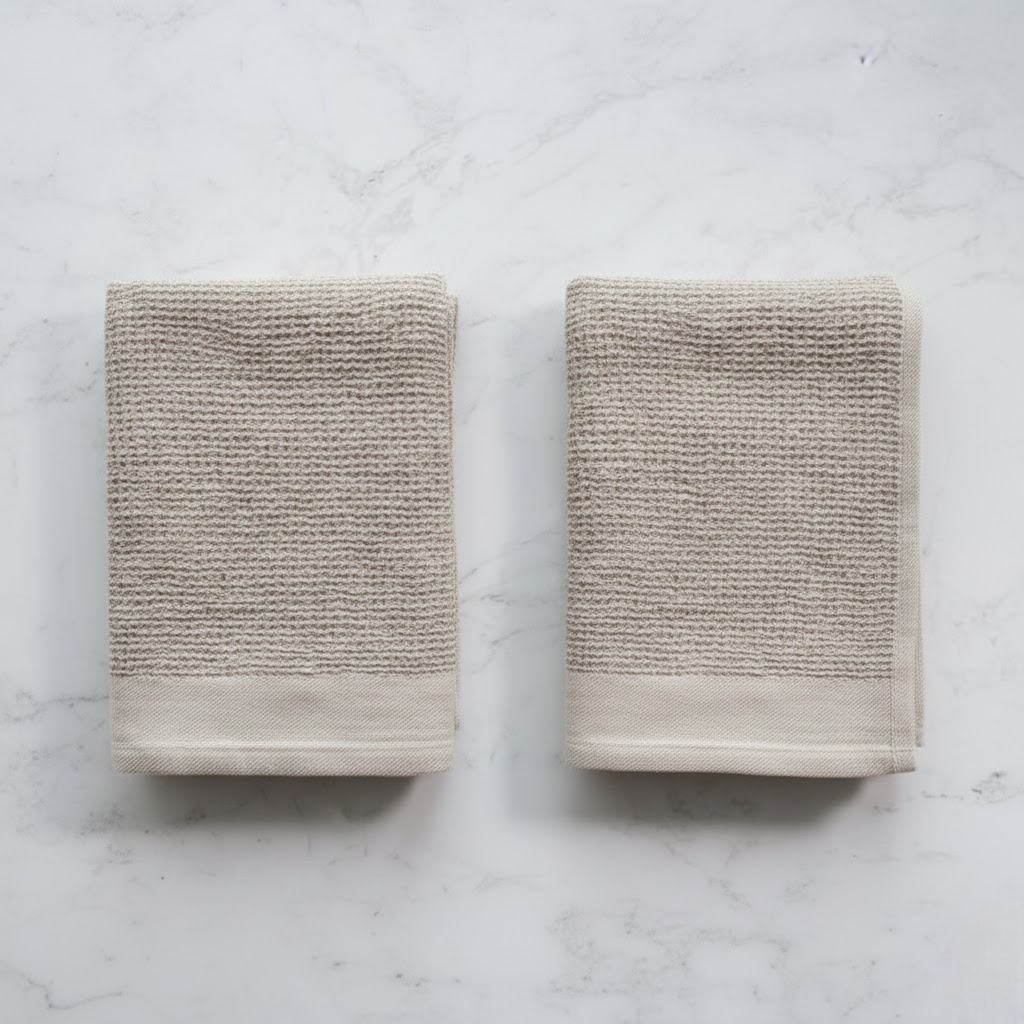 S/2 Beige Waffle Knit Towels