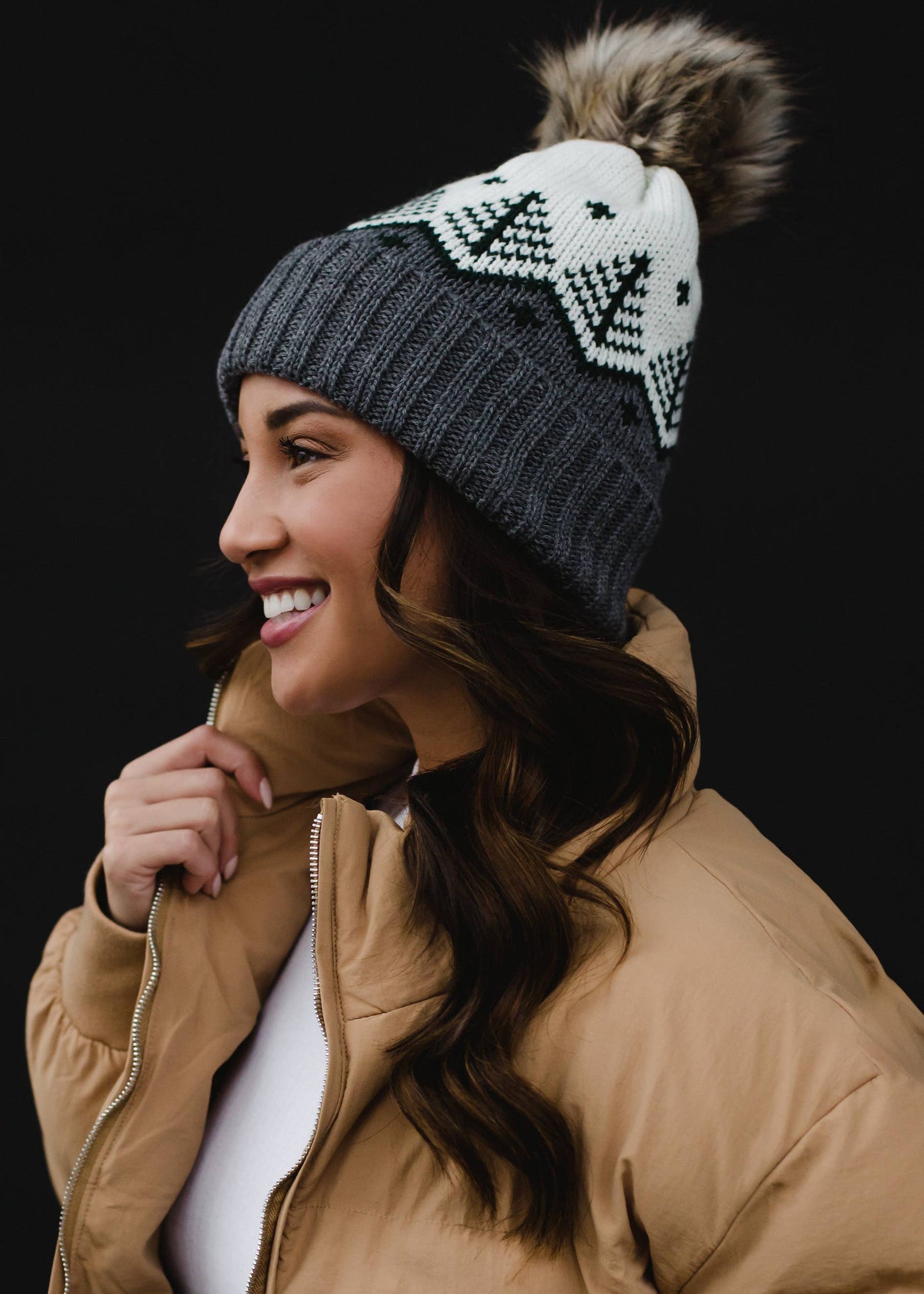 Gray and Green Pom Hat