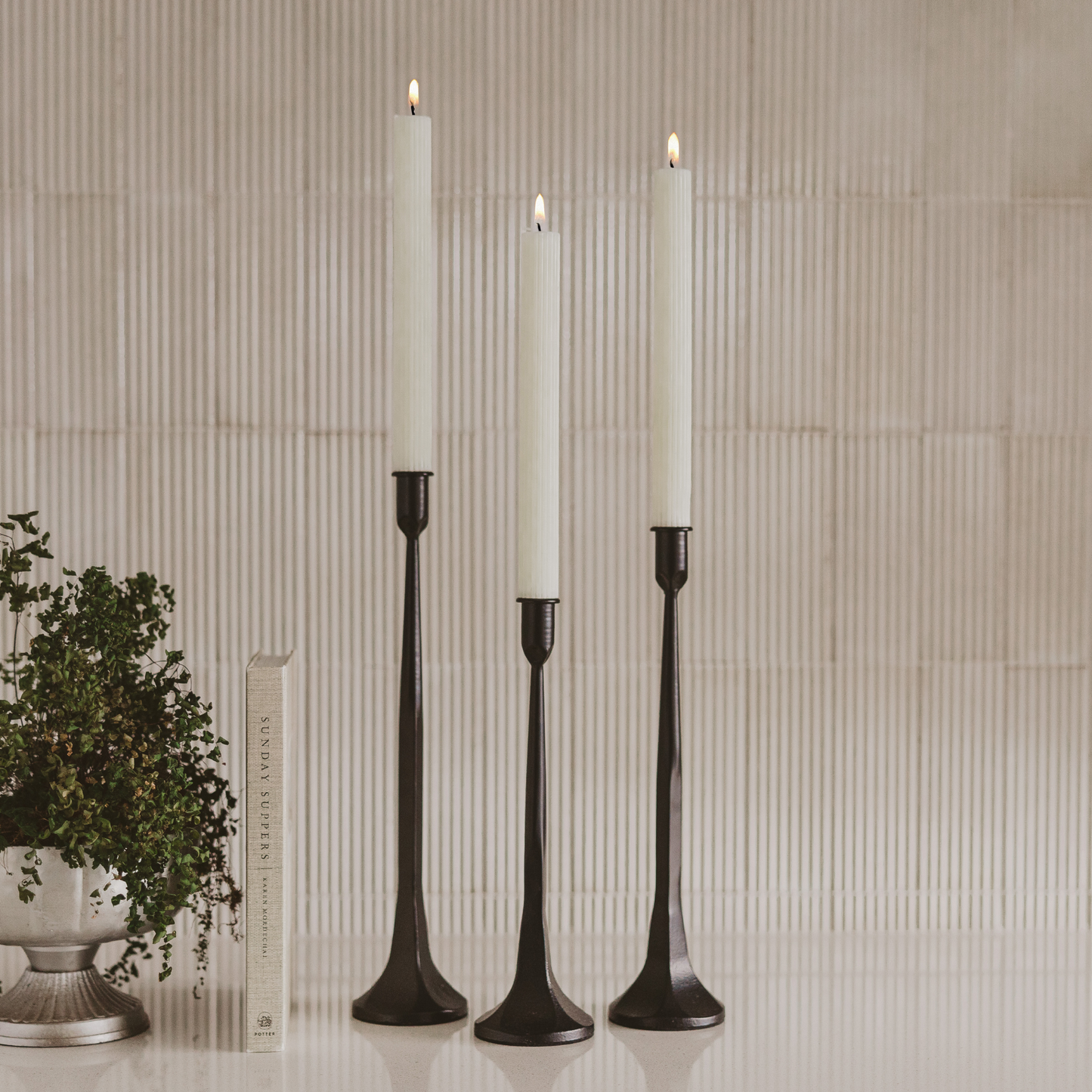 S/3 Fluted Taper Candles