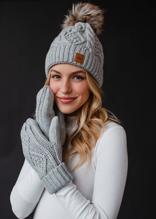 Gray Cable Knit Mittens