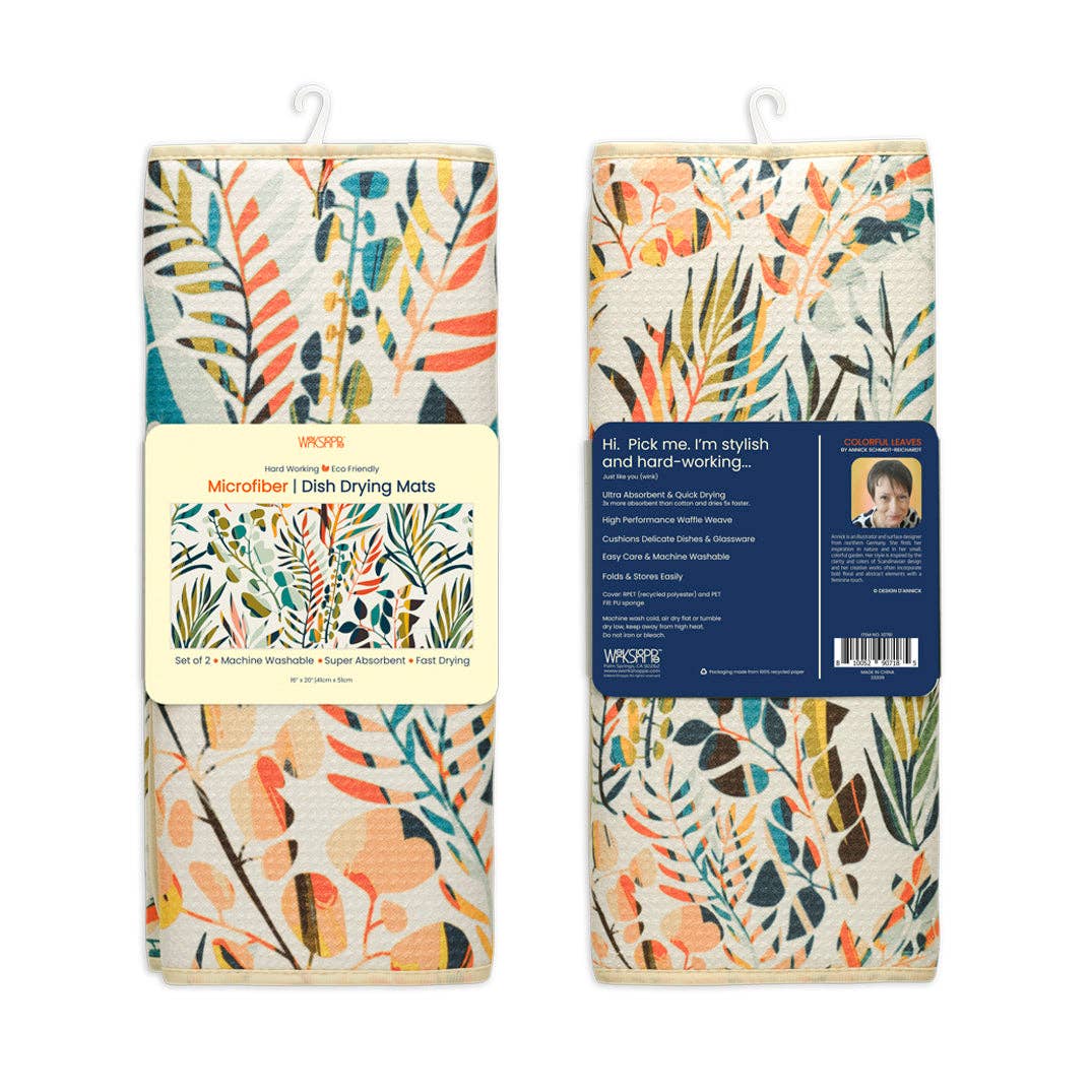 S/2 Dish Drying Mats | Colorful Leaves
