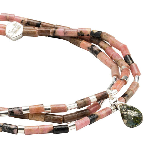 Teardrop Stone Wrap Bracelet Rhodonite/Pyrite