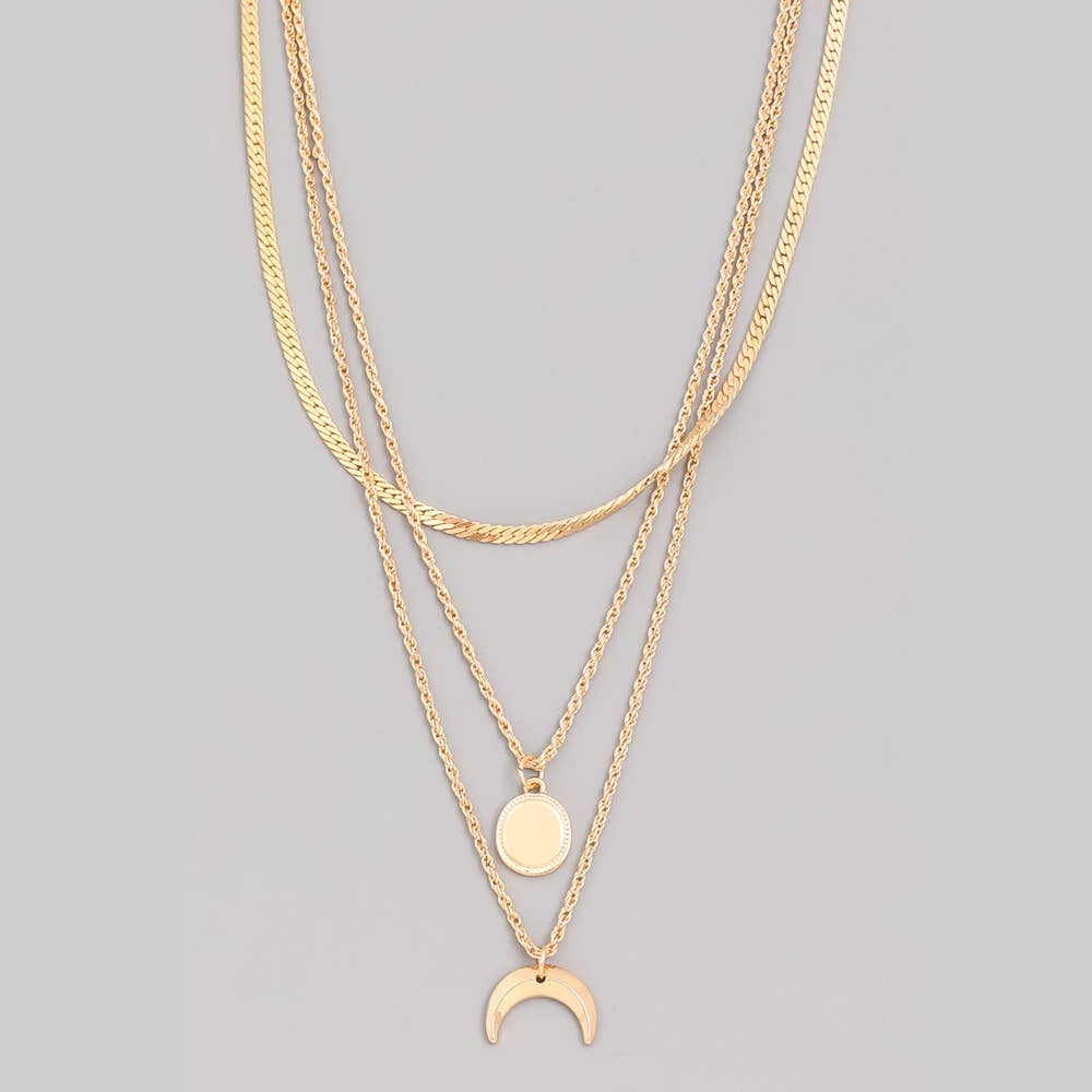 Layered Sun Moon Pendant Necklace