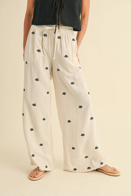 Embroidered Linen Pants