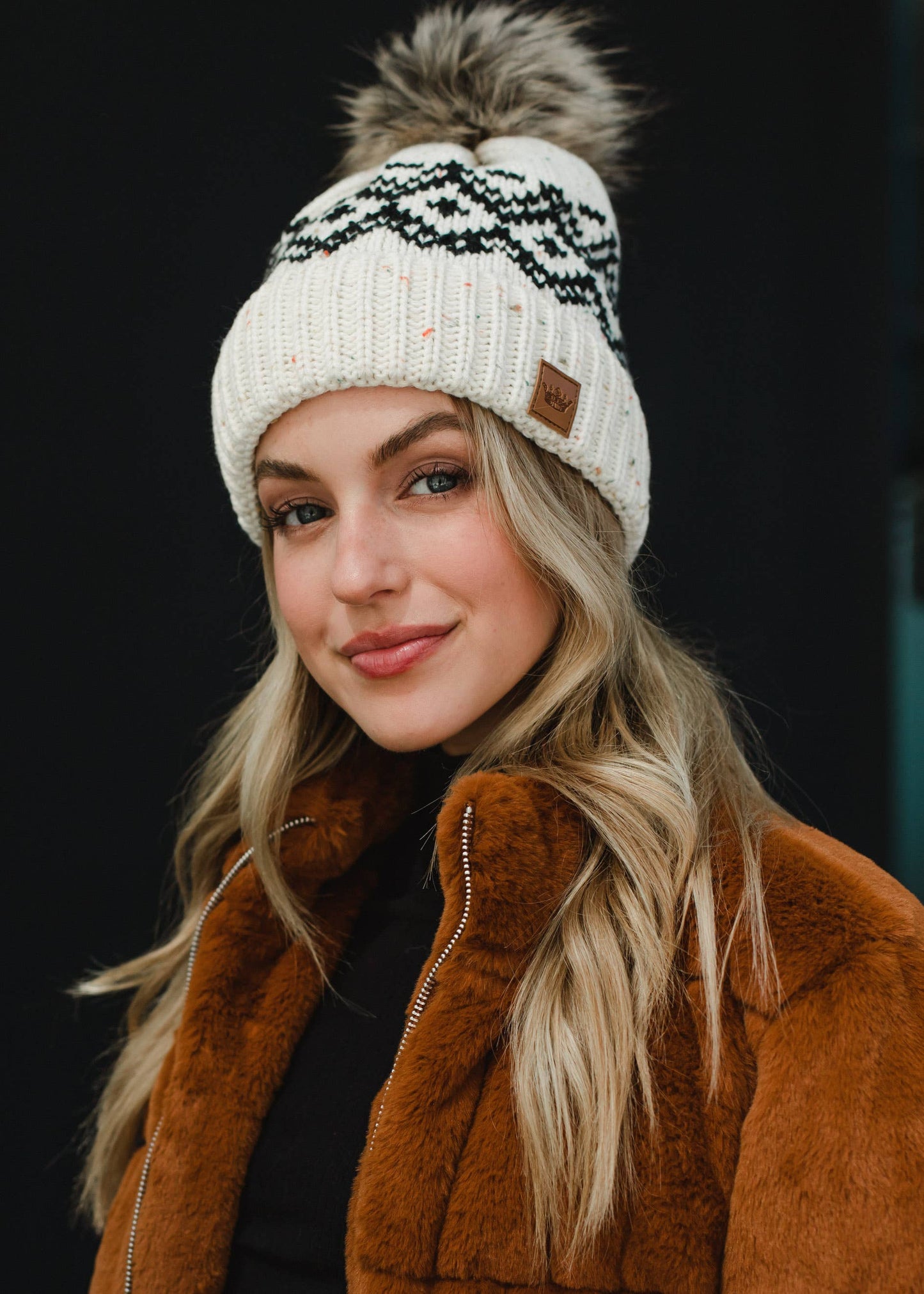 Cream & Black Speckled Hat