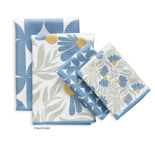 S/4 Microfiber Towels | Blue Coneflower