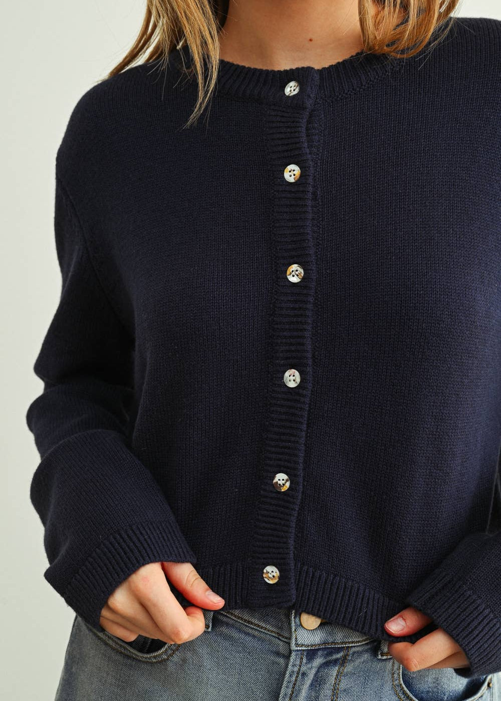 Junie Navy Button Cardigan