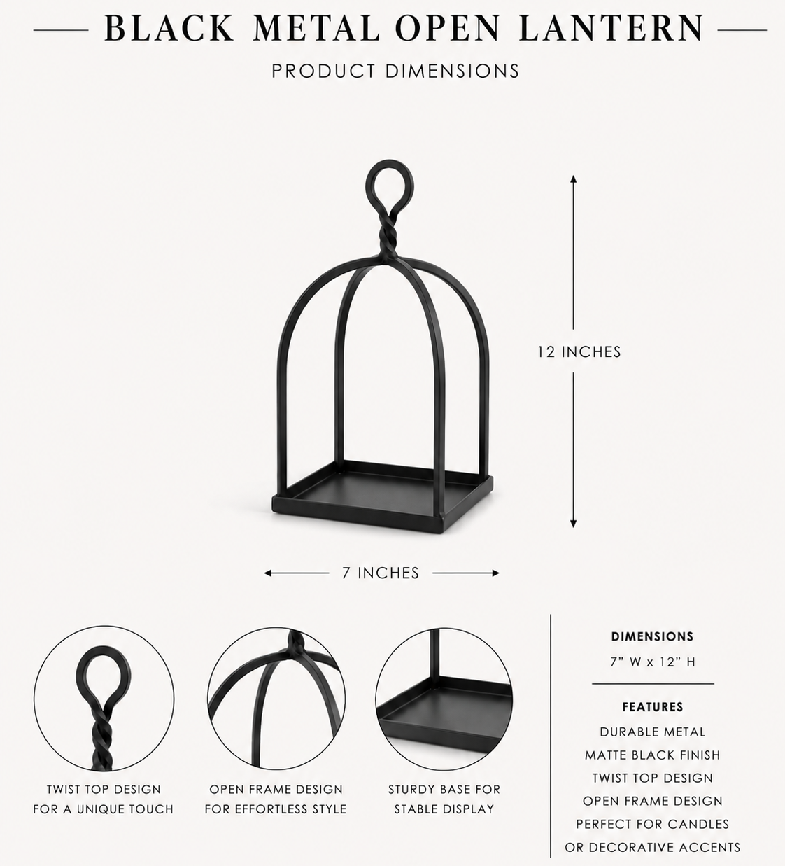 Black Metal Open Lantern