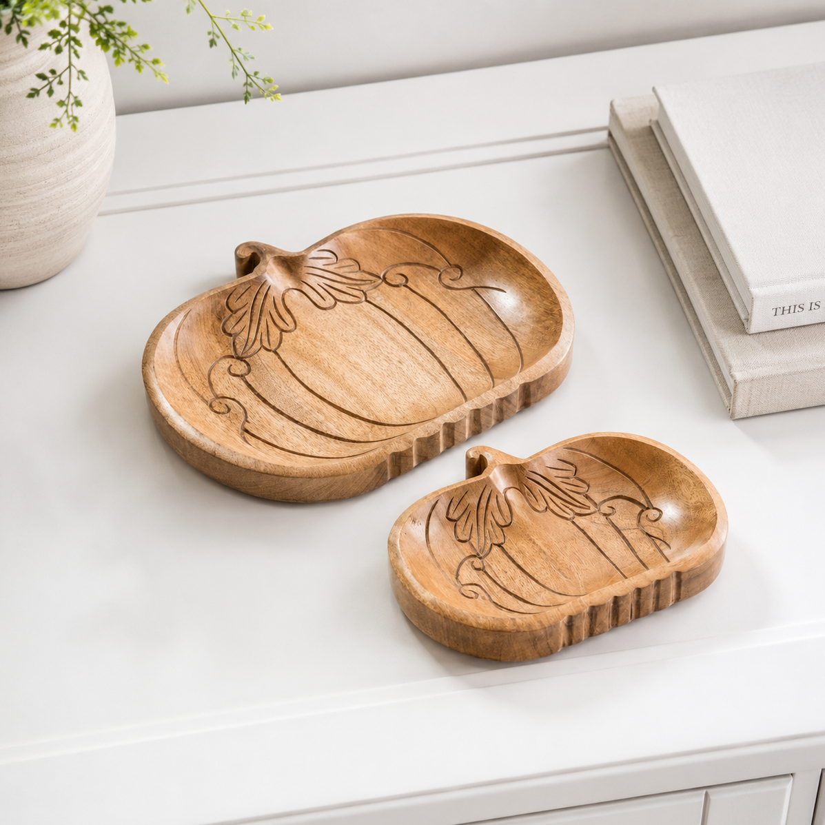 Carved Wood Pumpkin Tray
