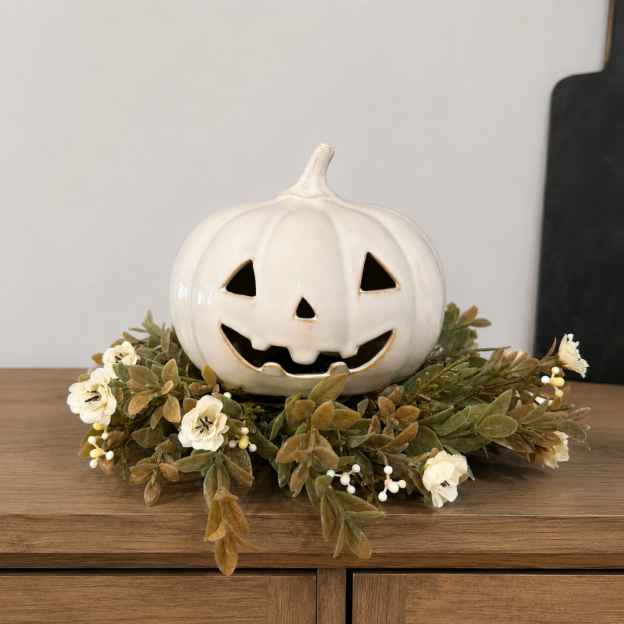 white ceramic pumpkin fall decoration for home
