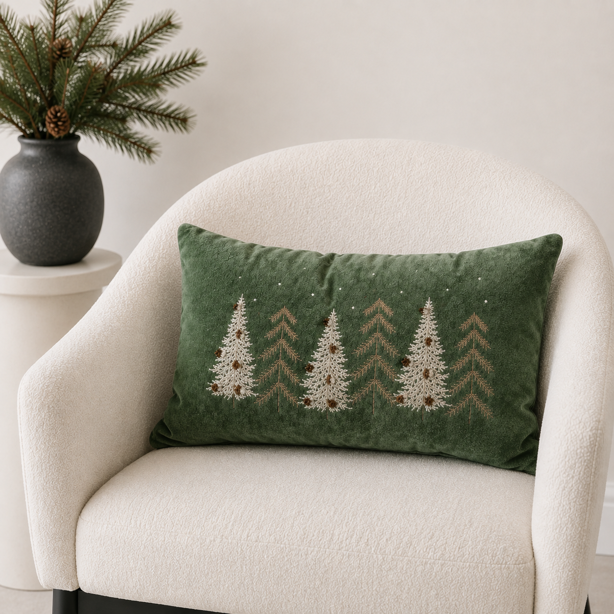 Emerald Pines Velvet Accent Pillow
