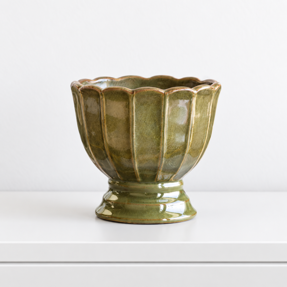 Vintage Green Scalloped Planter