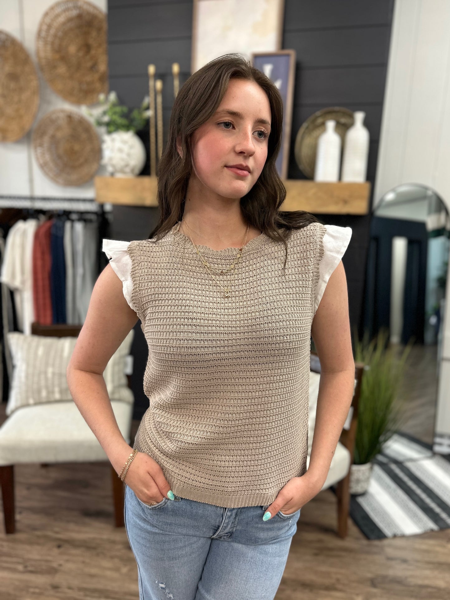 Ruffle Sleeve Sweater Top