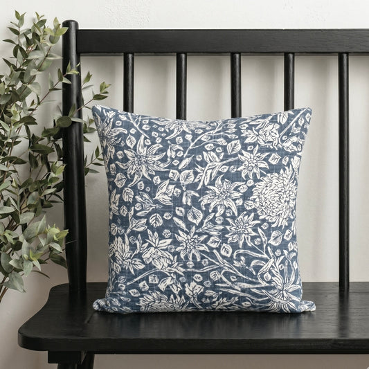 Indigo Floral Accent Pillow