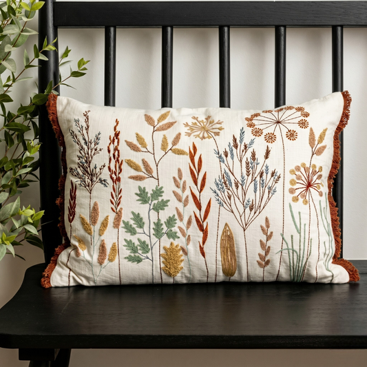 Embroidered Meadow Flowers Pillow