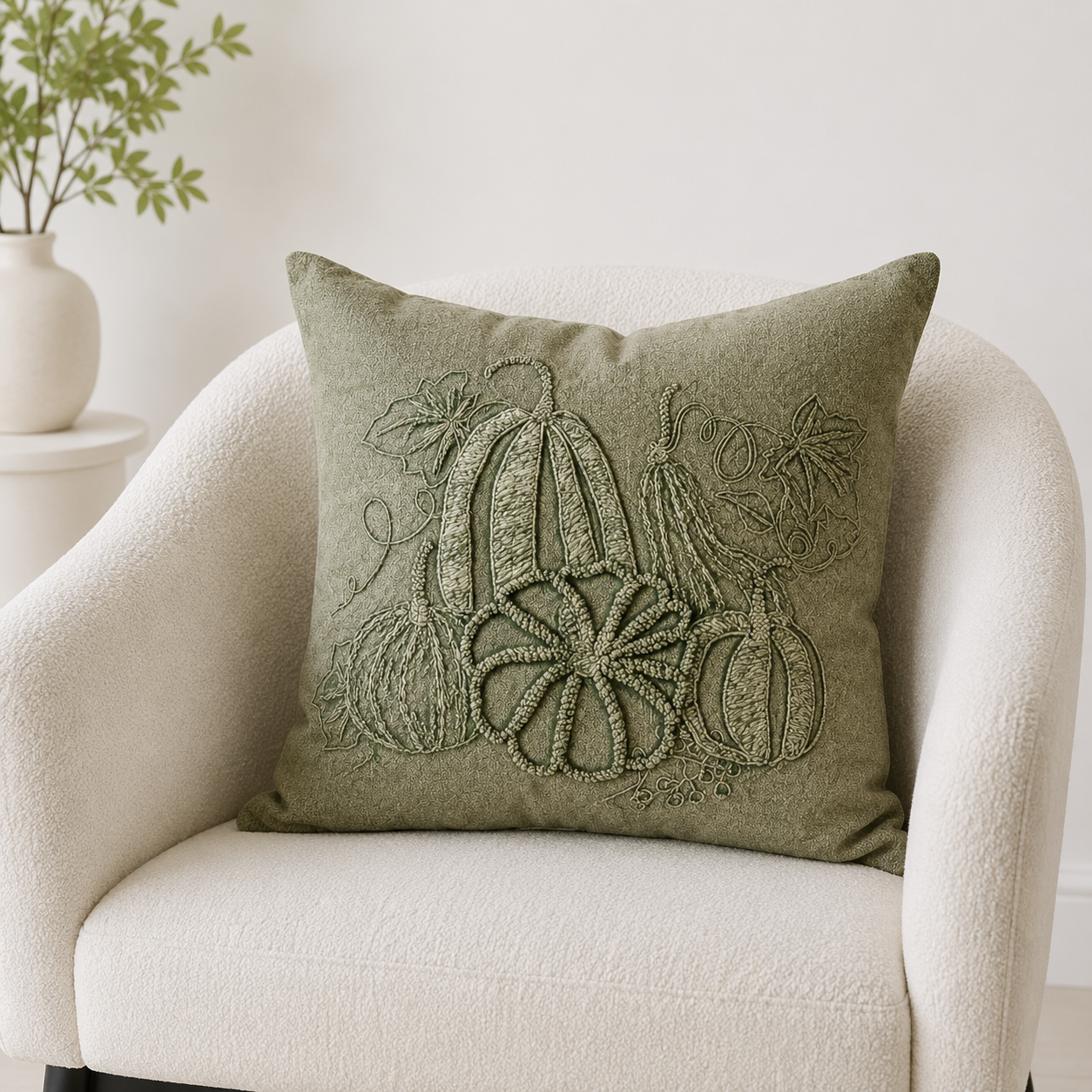 Embroidered Pumpkin Pillow