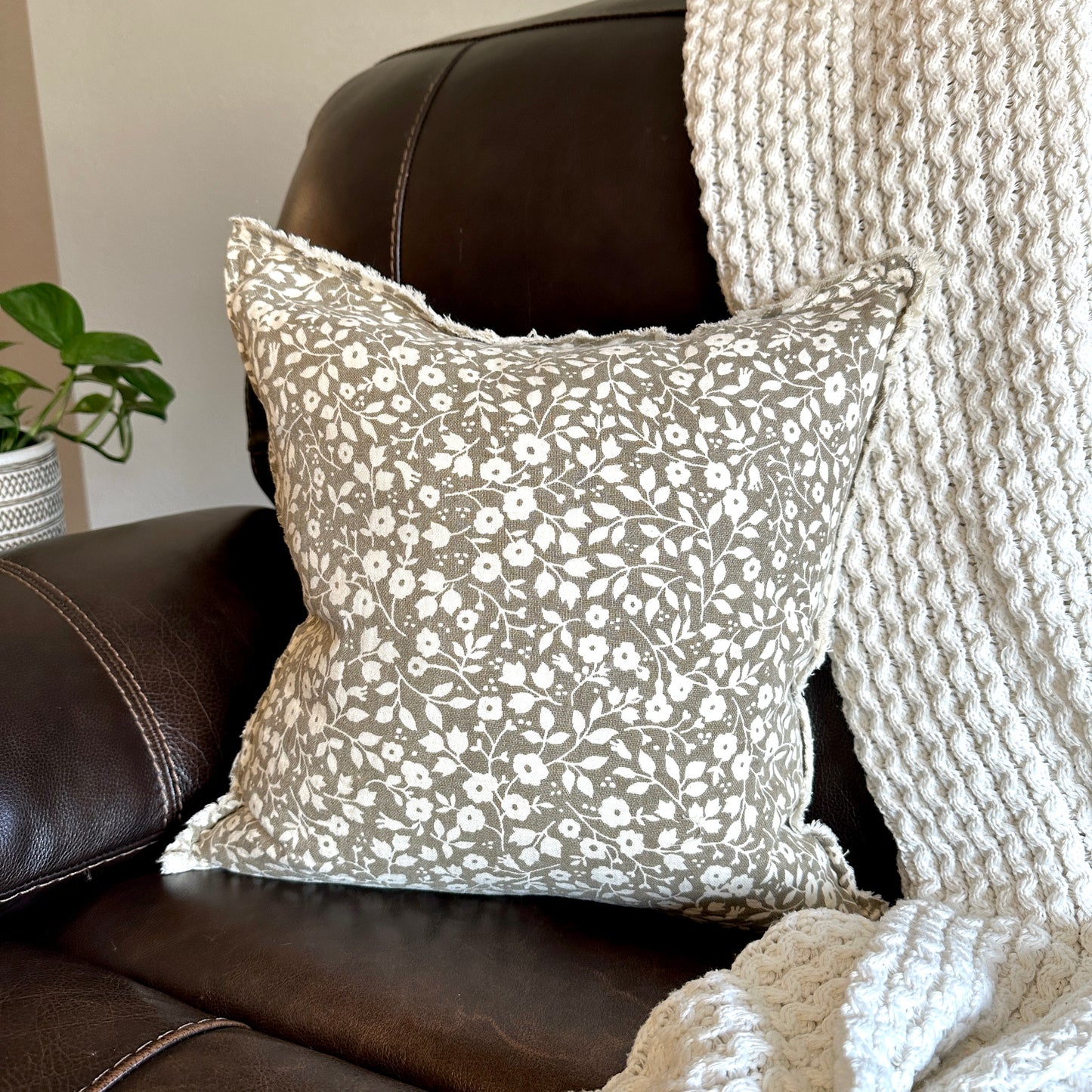 Beige Floral Pillow