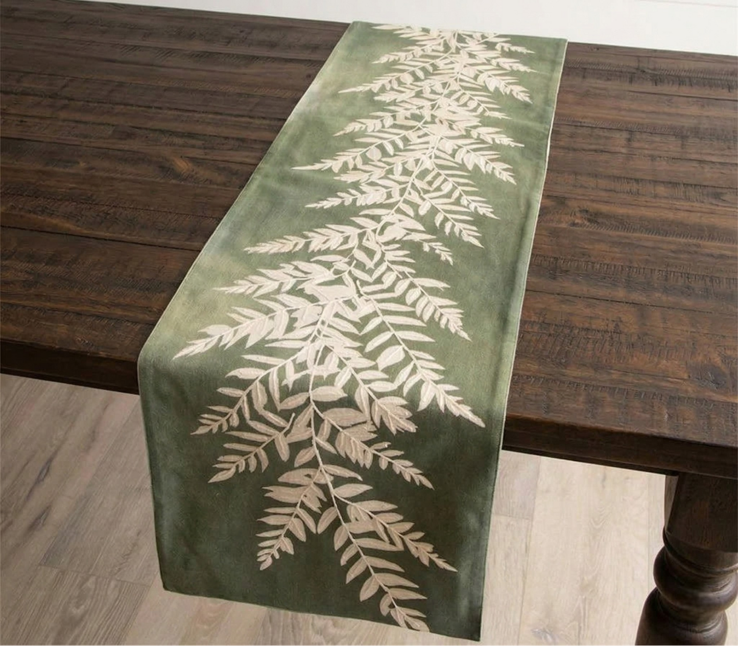 Embroidered Leaf Table Runner