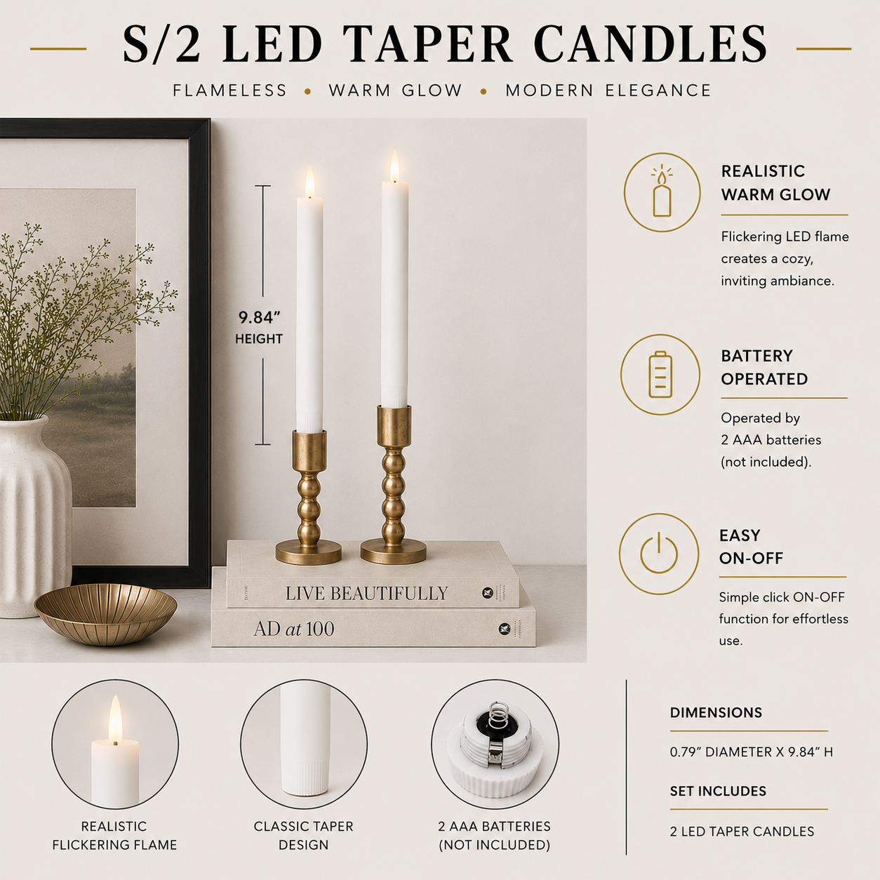 S/2 LED Taper Candles