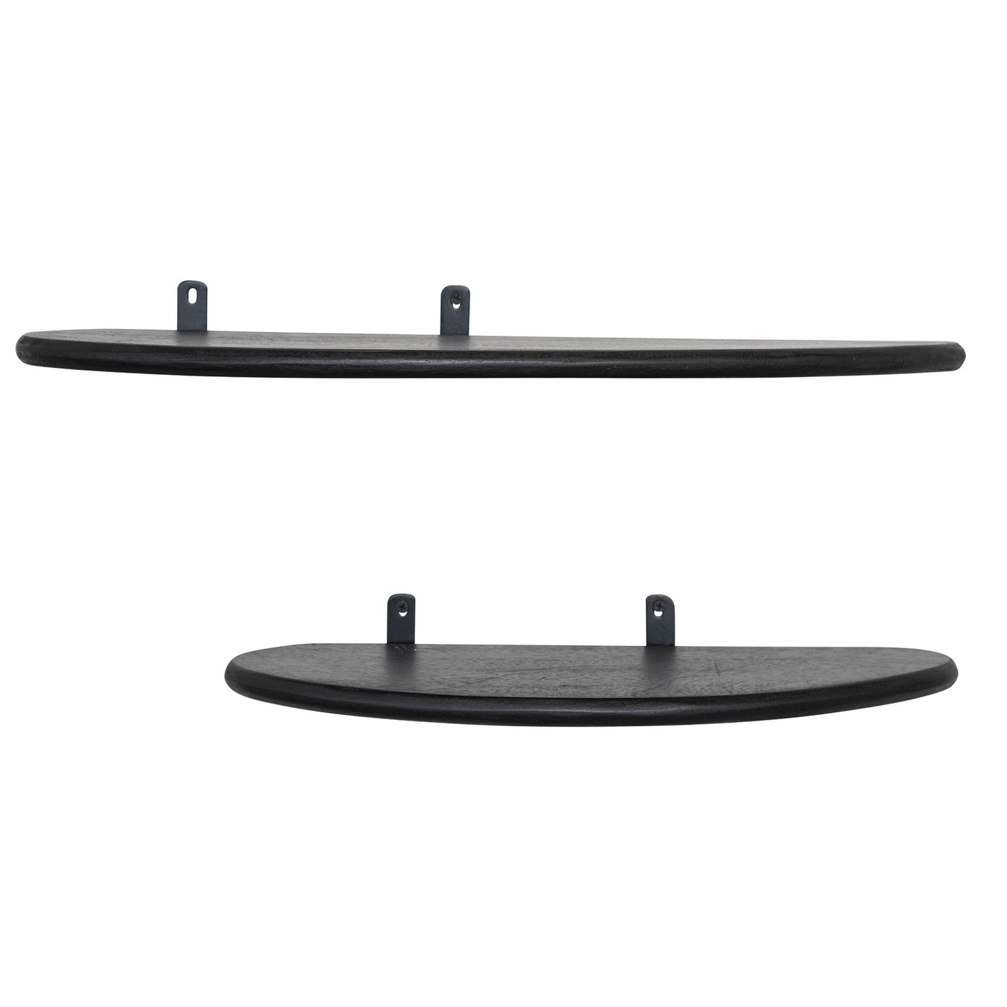 Mango Wood & Metal Organic Shaped Floating Wall Shelves, Matte Black, Set of 2