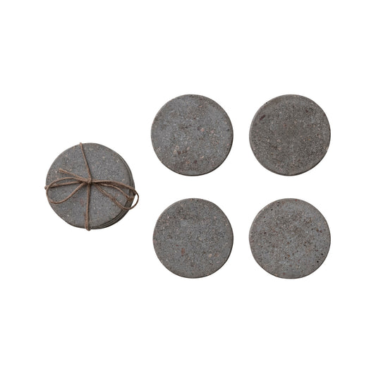Concrete Coasters, Natural, Set of 4 Tied with Jute