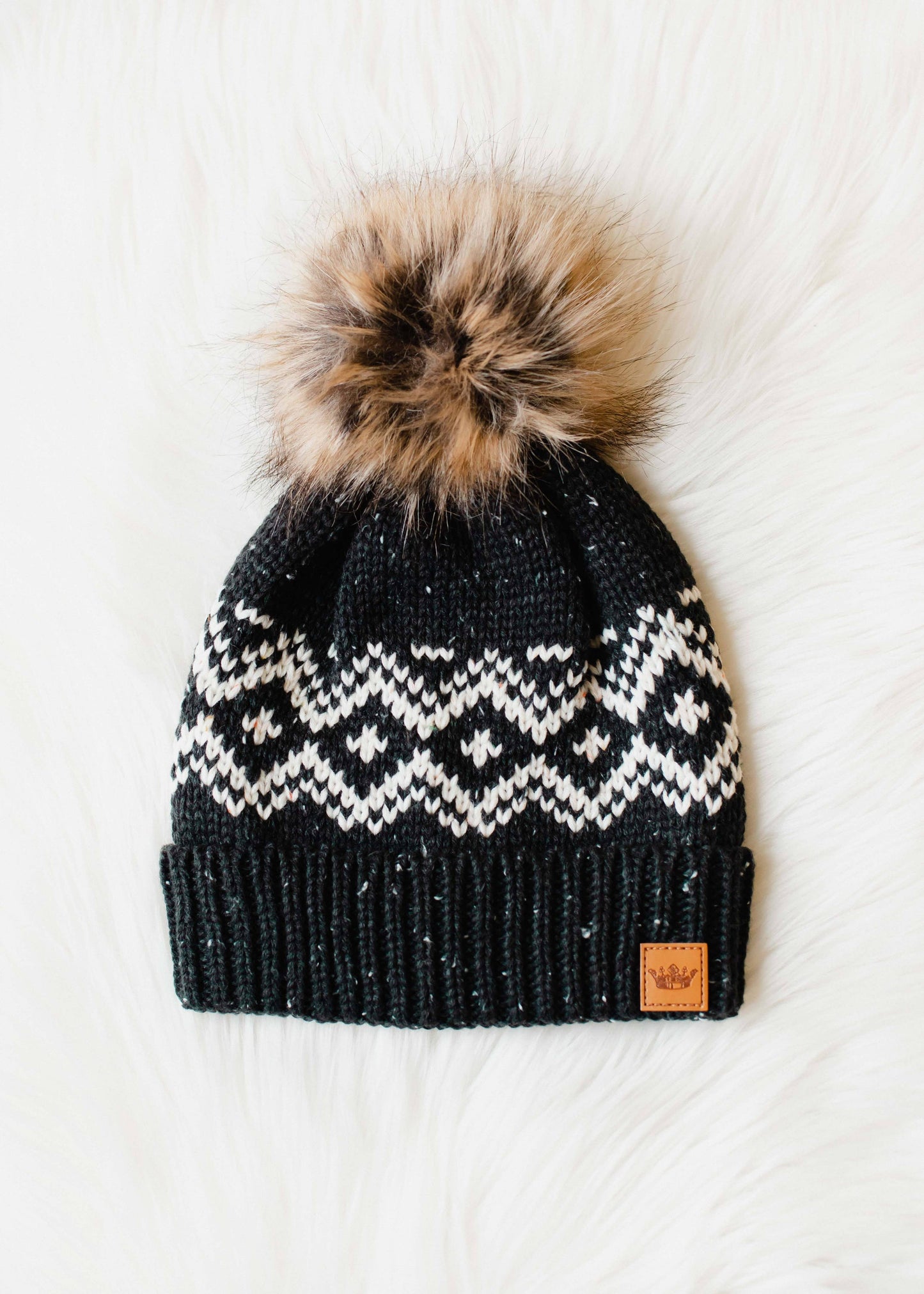 Black & White Speckled Pattern Pom Hat