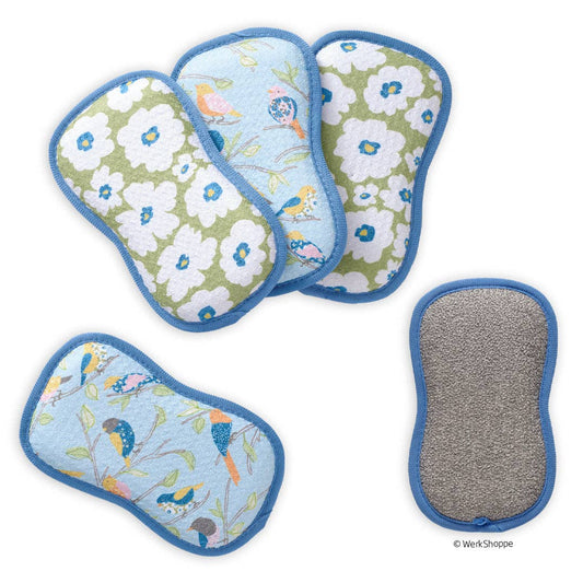 S/4 Floral Finch & Friends Scrubbies
