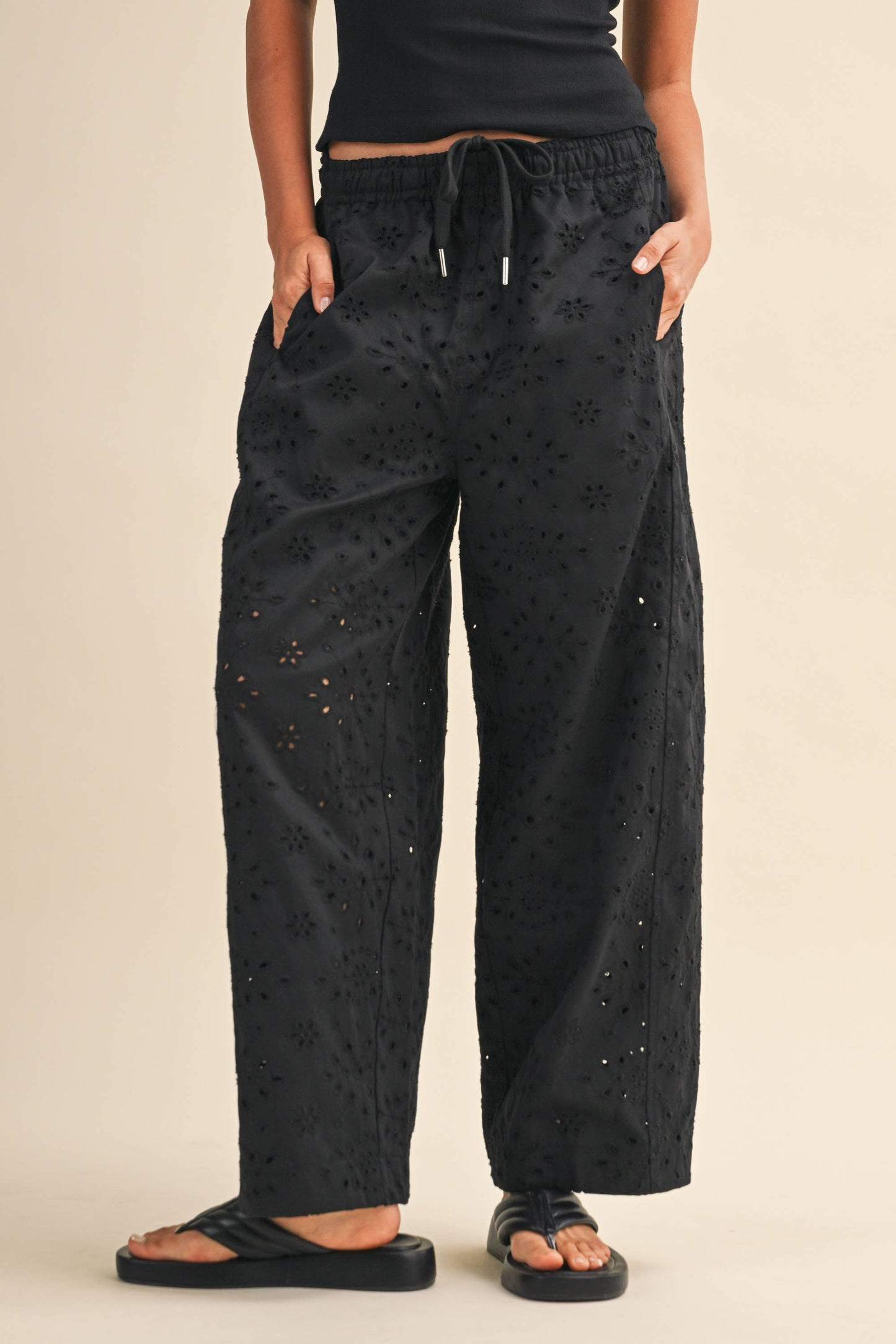 Eyelet Wide Leg Pants
