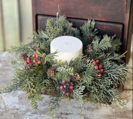Cypress and Berry Candle Ring