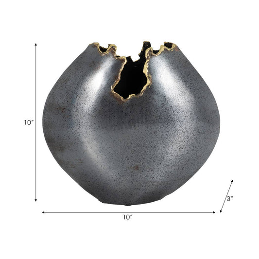 Wide Black Metal Vase