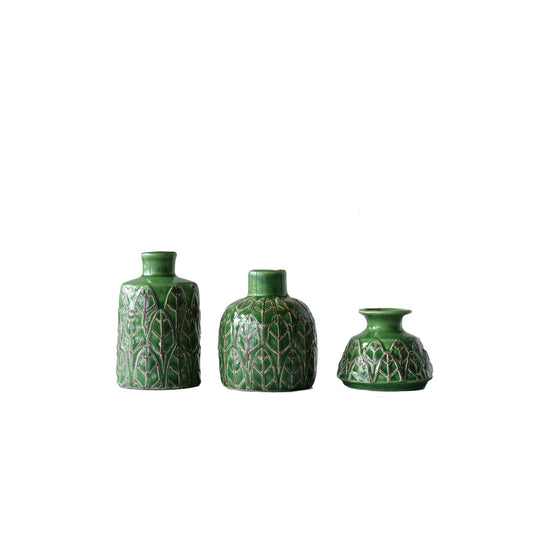 Embossed Stoneware Vases, Set of 3