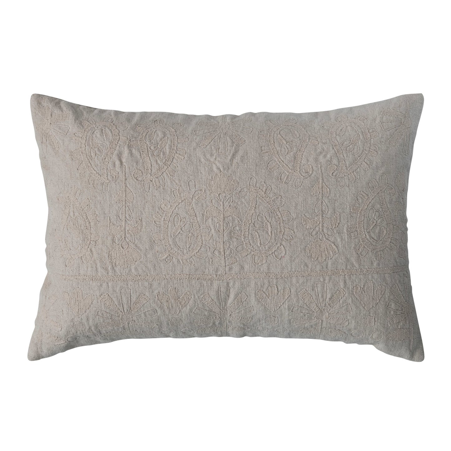 24"L x 16"H Cotton Lumbar Pillow w/ Embroidered Paisley Pattern