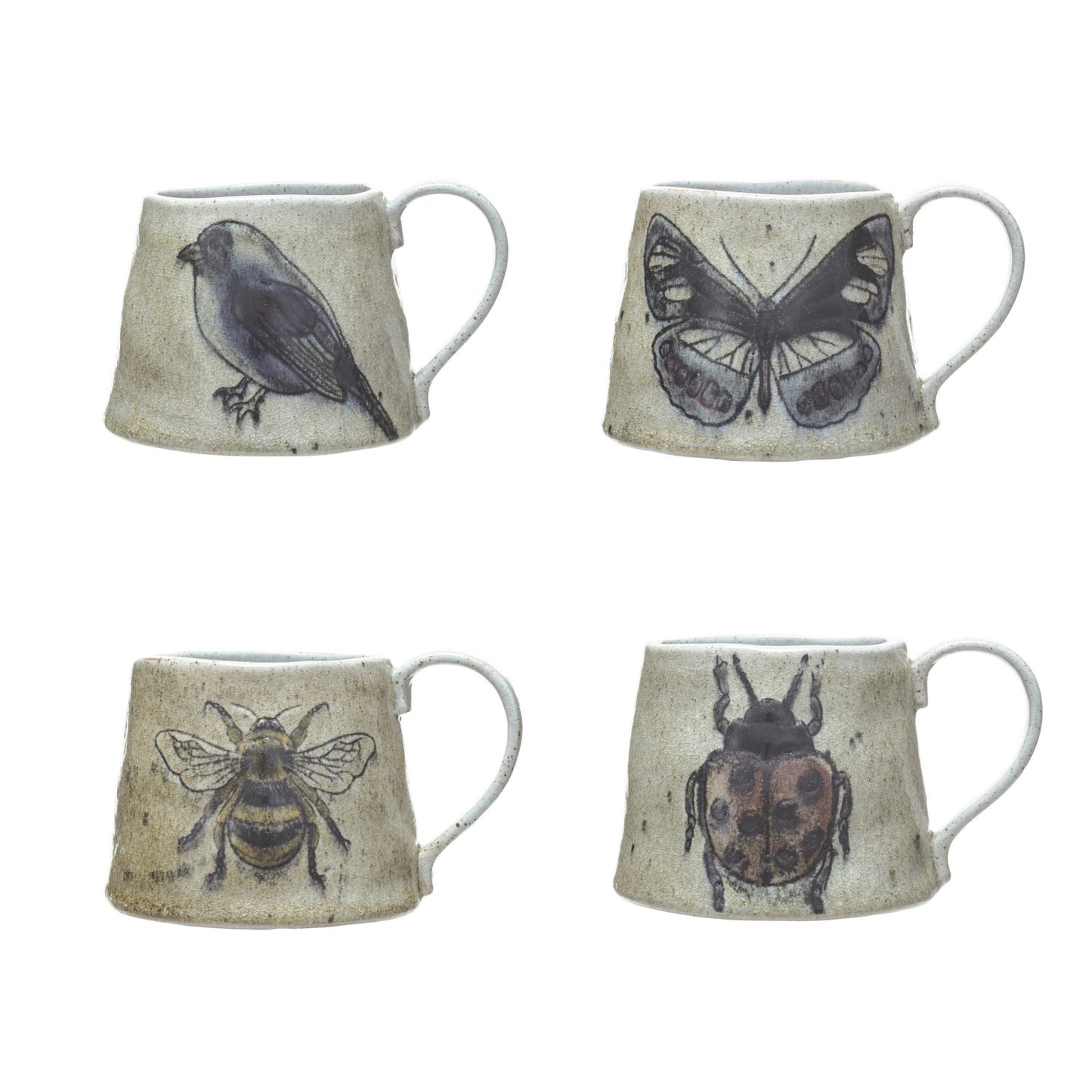 18 oz. Stoneware Mug w/ Insect/Bird, 4 Styles (Each One Will Vary)