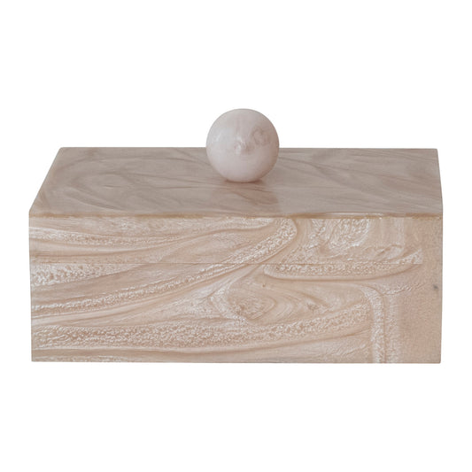 Marbled Resin & MDF Box with Ball Handle, Pearlized Finish (Each One Will Vary)