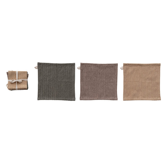 Stonewashed Cotton Striped Dish Cloths, Set of 3 Tied with Cotton Tape