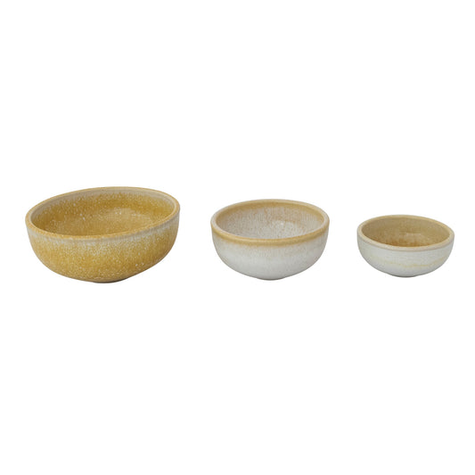 Stoneware Bowls, Yellow & Cream Color, Set of 3 (Each Color Will Vary)